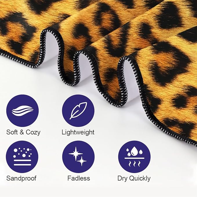 Leopard Print Yellow Black Beach Towel 36"x72" Quick-Dry Sand-Free Lightweight Microfiber