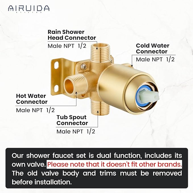 Airuida Shower Faucet Set and Handle Set Single Function Shower Trim Kit Ceiling Mount Rainfall Shower System with Male Threads and Rough-in Valve 12 Inch Square Shower Head Brushed Gold