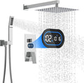 Shower Faucet Set with Hydro Power Temperature Display, Shower System Bathroom 12 Inches Shower Head with Handheld Spray, Wall Mounted Shower Fixtures with Shower Valve and Trim Kit, Polished Chrome