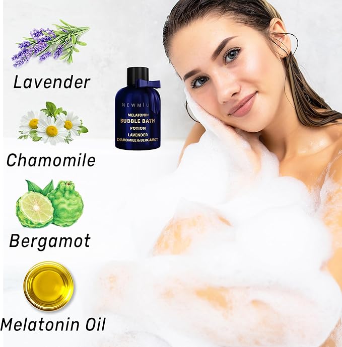 Deep Sleep Melatonin Bubble Bath - Long Lasting Foaming Bubbles - Moisturizing - Lavender Chamomile Bergamot - Relaxing Stress Relief - Calming Self Care Spa Gift for Birthday Christmas