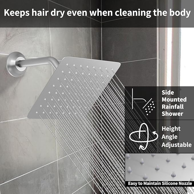 Shower System Brushed Nickel Shower Faucet Set, Digital Tempreature Display Shower Faucet with 12 inch Ceiling Mount and 8 inch Wall Mount Shower Head, with 6 PCS Body Jet, Handheld Spray