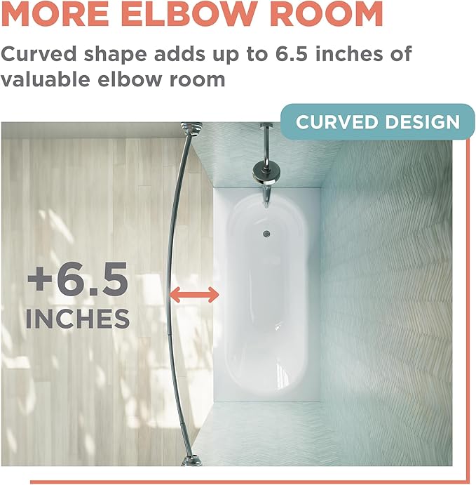 Zenna Home Curved Shower Curtain Rod, No Drill, 50-72 Inch Adjustable Tension Shower Rod for Bathroom, Rustproof, 1-Inch Diameter, Non Slip, Easy Install, Adds Space in Shower, Chrome
