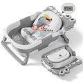 Collapsible Baby Bathtub for Newborn, Foldable Baby Bath Tub with Thermometer & Soft Floating Cushion & Drain Hole, Portable Travel Infant Bath Tubs for Newborns to Toddlers 0-36 Months Boys, Grey