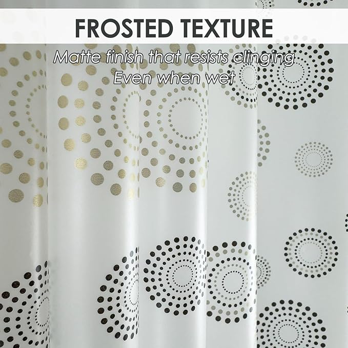 Plastic Shower Curtain Liner, Waterproof Printed PEVA Shower Curtain with Design, Gold Dots Pattern, Rustproof Grommets, Standard Size 70x72 Bathtub Curtain for Bathroom (Pack of 1)