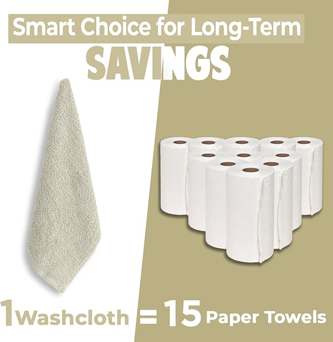 DAN RIVER 12 Pack Wash Cloths for Showering [12x12] - 100% Cotton Washcloths Premium Quality Flannel Face Cloths for Bathroom, Highly Absorbent and Soft Feel Wash Clothes, Ivory