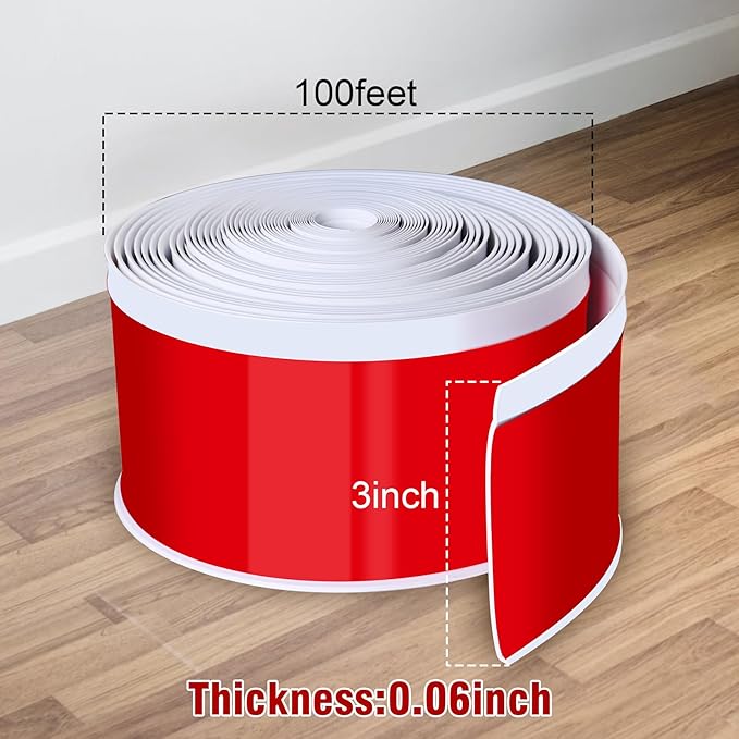 Vinyl Baseboard Molding Trim 3 Inch x 100 Feet Peel and Stick Baseboard Trim Flexible PVC Cove Base Moulding Self-Adhesive Trim for Garage Bathroom Cabinet Floor Walls, White