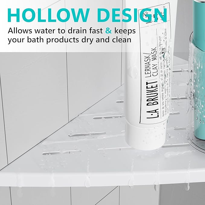 Corner Shower Shelf Matte White, 304 Stainless Steel 11.5” Recessed Corner Shelf Bathroom for Tiled Wall, Floating Shower Shelves Shampoo Holder, No Drilling, 2 Pack