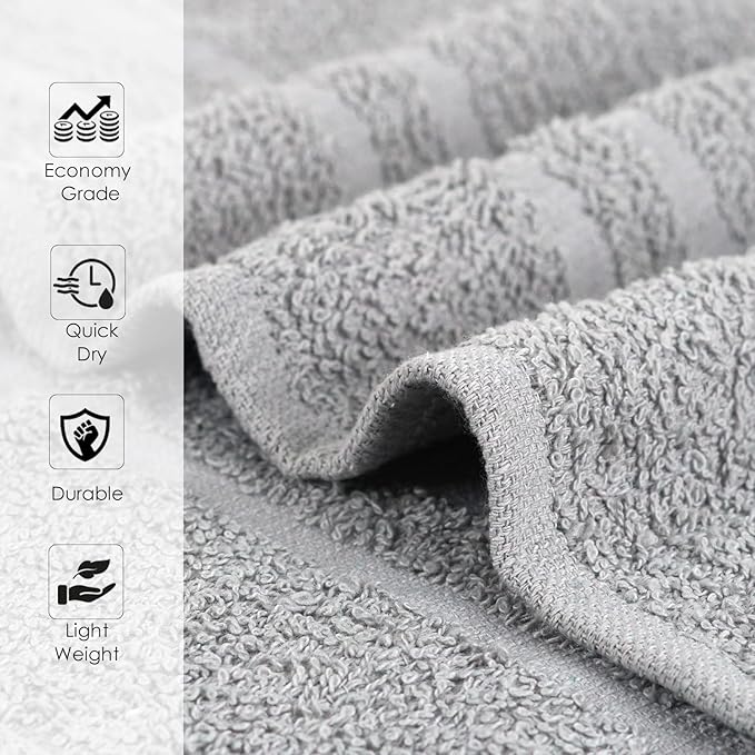Hand Towels - Pack of 40, 16 x 27 Inches, 100% Cotton, Grey, Highly Absorbable, Facial, Gym, Hair, Face Towels