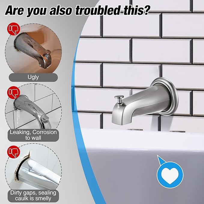 Dreyoo Metal Tub Spout Cover Ring, Bathtub Spout Trim Plate Ring with 1 Pcs Foam Gasket, 1-1/2 Inch ID and 3-5/8 Inch OD(Brushed Nickel)