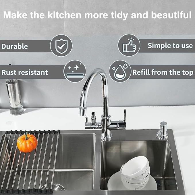 Soap Dispenser for Kitchen Sink,Stainless Steel Countertop Dish Soap Dispenser Pump with 47" Extension Tube