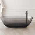Stone Resin Freestanding Bathtub 71", Elegant Oval Shape Soaking Tub, Solid Surface Stand Alone Bathtub with Drain & Integrated Slotted Overflow Transparent Grey AMFS303-1800 Grey