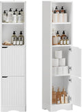 67" Tall Bathroom Organizer and Storage, Narrow Storage Cabinet with 2 Doors and 4 Shelves, Freestanding Floor Storage Unit,15.7" W x 11.8" D x 66.9" H, White