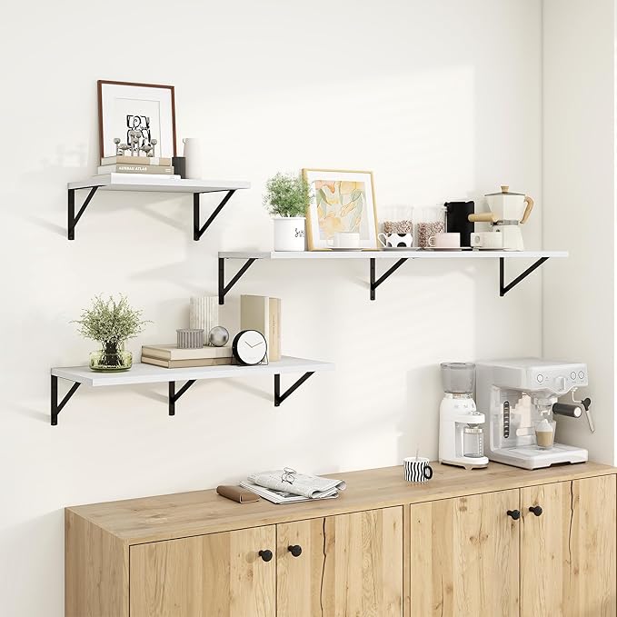 Dreamland Floating Shelves for Wall, 12 Inch Deep Floating Shelves Set of 2, 55W x 12D Large Wall Shelf with Sturdy Metal Brackets for Living Room, Bathroom, Bedroom and Kitchen, White