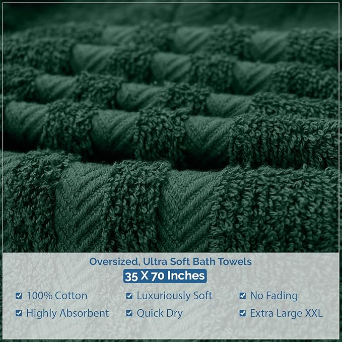 DAN RIVER 2 Pack Luxury Bath Sheets 35x70, 600 GSM, Soft & Quick Dry 100% Ring Spun Cotton Towels Ideal for Hotels, Spas, Gyms & Salons Extra Large, Hunter Green