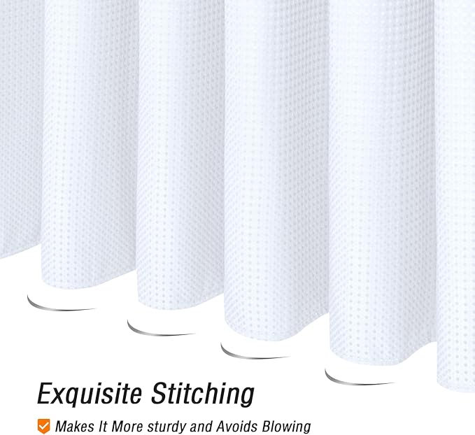 Gibelle Small Stall Shower Curtain 36 x 72, Narrow Half Waffle Weave Textured Fabric Shower Curtain for Bathroom, Water Repellent, Machine Washable, White