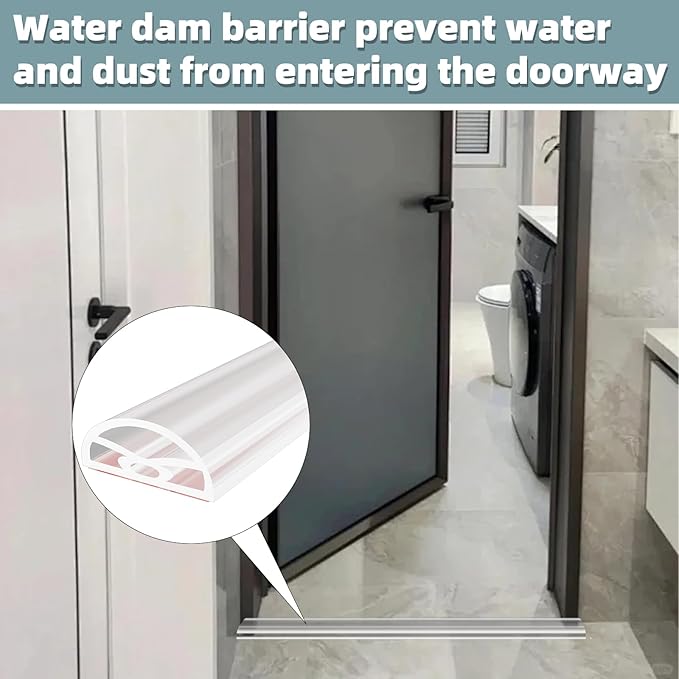 118Inch New Shower Threshold Water Dam Barrier,Collapsible Self-Adhesive Silicone Shower Water Guard for Bathroom Bathtub and Kitchen,Shower Water Blocker Suitable for Wheelchair Acces(Transparent)