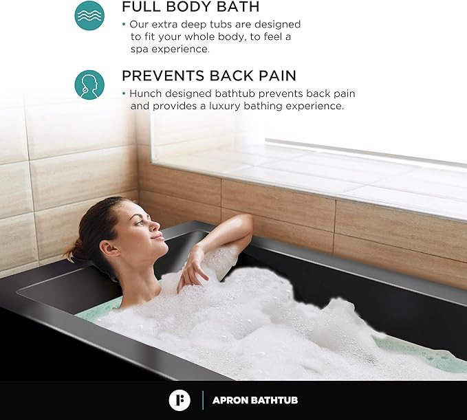 Fine Fixtures Acrylic, Fiberglass Alcove Soaking Bathtub with Integral Apron Front - Drain Included (60" x 30", Left Hand, Black)