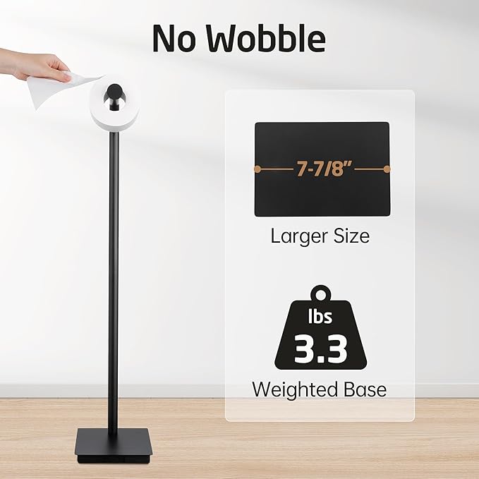 KES Toilet Paper Holder Stand 26.2 Inch Toilet Tissue Holder for Bathroom, Free Standing Toilet Paper Holder SUS304 Stainless Steel Matte Black, BPH286S66A-BK