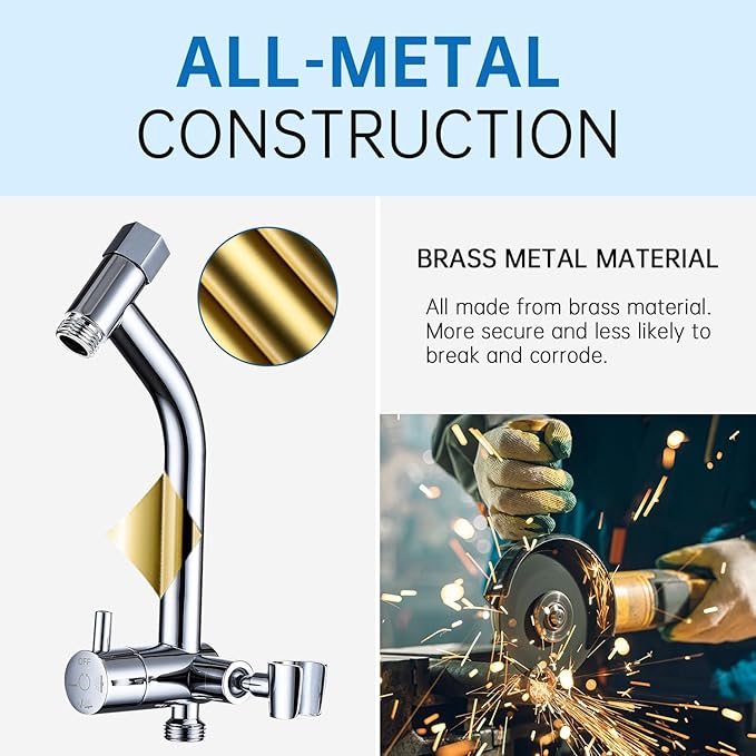 G-Promise All Metal Shower Diverter with Low Handheld Holder, 3-Way Diverter Valve with Pause Mode for Handheld and Fixed Shower Head, 4-Settings Universal Bathing System Replacement Part(Chrome)