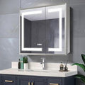 GroGro LED Lighted Bathroom Medicine Cabinet with Mirror, 30" W x 24" H Beveled Edge Medicine Cabinet with Lights,Surface or Recessed Mounting,Defog,Dimming,3-Color Temperature Adjustment
