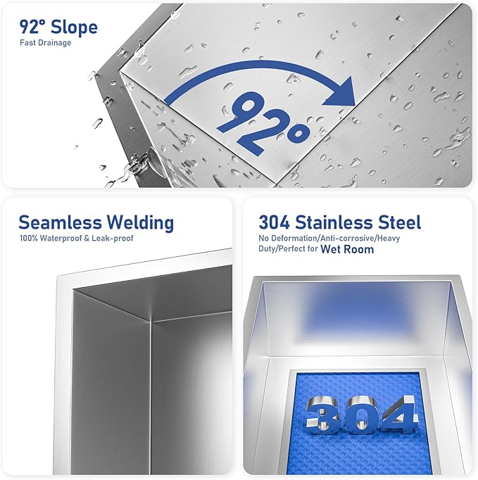 Stainless Steel Shower Niche 24"×8" Brushed with 2-Tier Shelf No Tiled Needed Niche Shower for Bathroom Wall Recessed Shower Box for Bathroom Storage