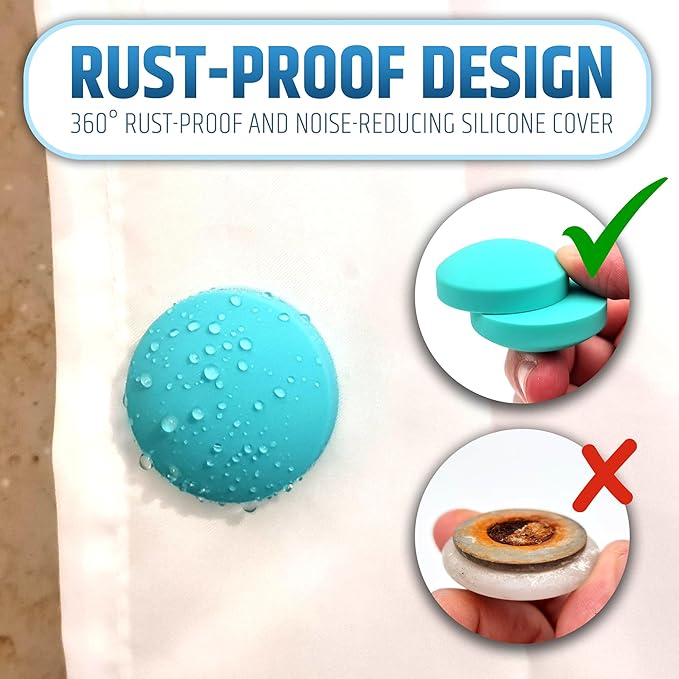 Powerful Anti-Billowing Magnetic Shower Curtain Weights for Splash-Free Bath Experience - 360° Silicone Wrapped - Will Never Rust - Heavy Magnets Prevent Curtain Liners from Blowing | 4 Pairs | Green