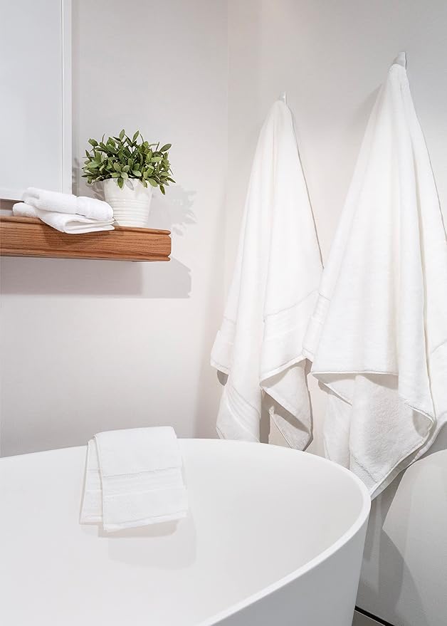 Fabdreams 100% Organic Cotton Bath Towel Set of 6 700 GSM Hotel Premium Plush Absorbent Soft Durable Skin-Friendly Spa Quality Bathroom Comfort with 2 Bath 2 Hand Towels and 2 Wash Cloths White