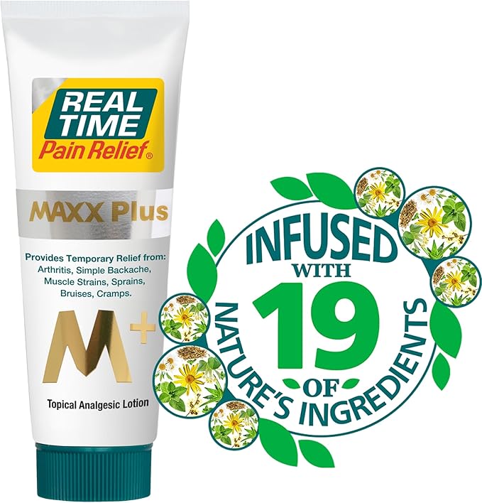 Real Time Pain Relief MAXX Plus - 7oz Tube | Intensive Formula with 19 Natural Ingredients Including Hemp Oil | Fast-Acting Relief for Muscle Pain, Arthritis, Backaches, and More