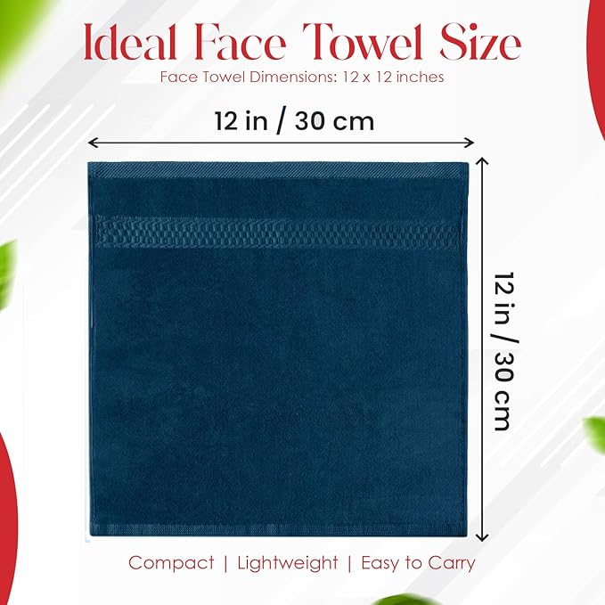 RIVERSIDE 12 Pack Premium 100% Cotton Face Washcloths, 550 GSM, 12 x 12 Inches, Soft, Absorbent Towels for Body & Shower, Bathroom Wash Clothes, Durable Face Towels Set for Spa, Gym, Opal Blue