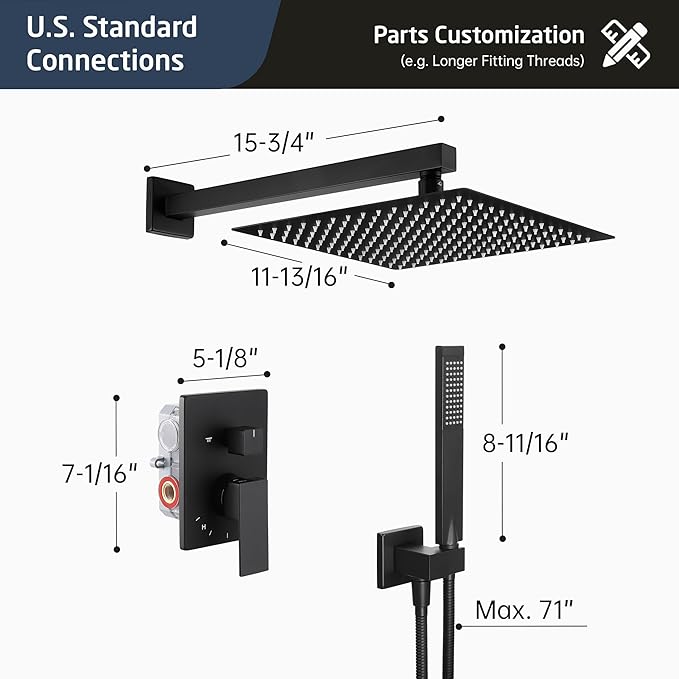 KES Shower Faucet, Shower Faucets Sets Complete 12 Inch Rain Shower Head with Handheld Spray, Pressure Balance Shower System (cUPC Certified Shower Valve Included), Matte Black, XB6230F18S12-BK