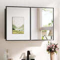 TokeShimi 36x24 Recessed Medicine Cabinet with Mirror Black, Beveled Bathroom Mirror with Storage Aluminum, Surface Mounted Metal Medicine Cabinets for Bathroom Vanity Wall