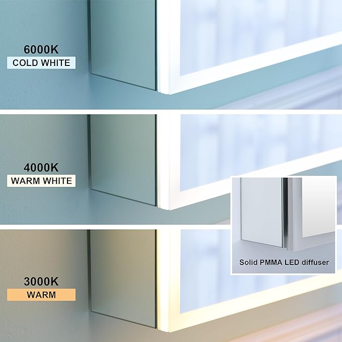 WELLFOR 24" X 30" Medicine Cabinet With Lights, 3X Magnification, Anti-Fog Mirrored Cabinet, Bathroom Vanity With Outlets & USB Ports, Left Opening Door