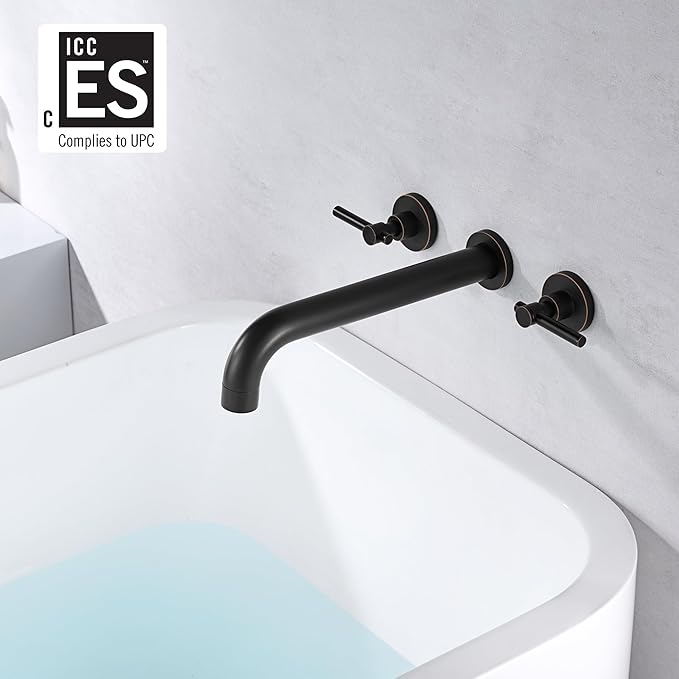SUMERAIN Two Handle Wall Mount Tub Faucet Oil Rubbed Bronze Bathtub Faucet Set with Rough in Valve