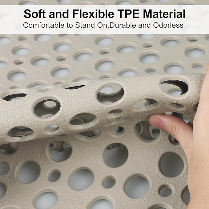 Anti Slip Shower Mat with Suction Cups,31.5x47.2 Inch Quick Drain TPE Non Slip Shower Mats for Inside Shower,Large Bath Mat for Shower Soft on Feet, Easy to Dry&Cut Machine Washable