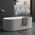 59" Acrylic Freestanding Bathtub with Textured Stripes, Deep Soak Tub, Space-Saving, Glossy Surface, Luxury Spa Design for Modern Bathrooms