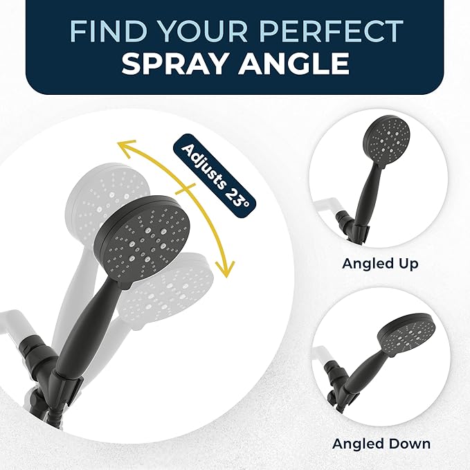 HammerHead Showers® Solid Metal 3-Spray Handheld Shower Head with Long Hose and Holder - MATTE BLACK - WIDE, MASSAGE, and MIST Sprays - 1.8 GPM Low Flow Handheld Showerhead - Water Saving Shower Head