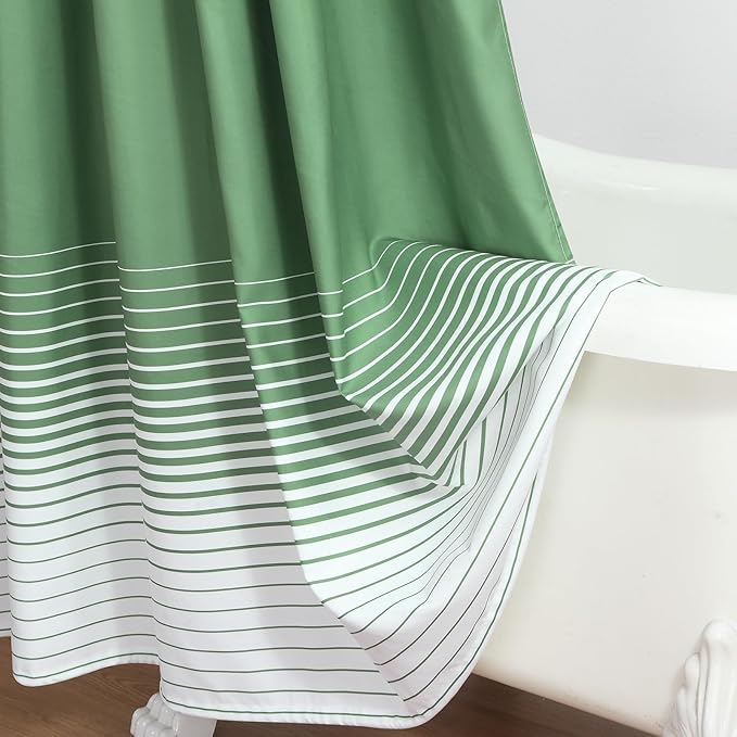 Green Shower Curtain 78 Inches Long, Sage Green and White Gradient Horizontal Stripe Waterproof Polyester Shower Curtains for Bathroom, 72x78 Inches
