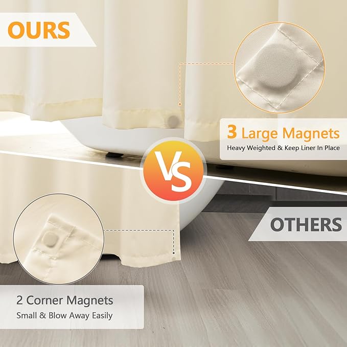 Waterproof Fabric Shower Curtain Liner with 3 Weighted Magnets, 72 x 84 inch Extra Long Cream Cloth Shower Liner Machine Washable, Hotel Quality Lightweight Tall Shower Curtain for Bathroom