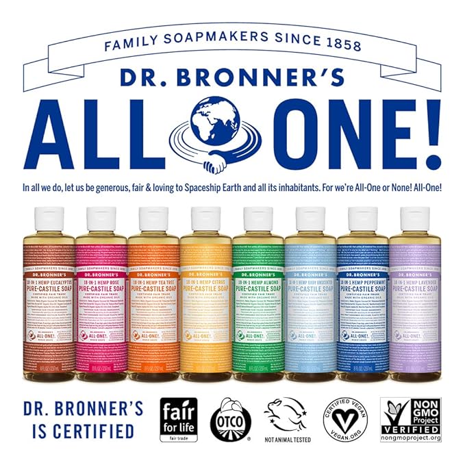 Dr. Bronner's - Pure-Castile Liquid Soap (Rose, 8 ounce) - Made with Organic Oils, 18-in-1 Uses: Face, Body, Hair, Laundry, Pets and Dishes, Concentrated, Vegan, Non-GMO