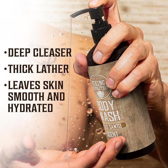 Viking Revolution Palo Santo Body Wash for Mens Shower Gel - Moisturizing Mens Body Wash with Vitamin E and Aloe Vera - Shower Gel Body Wash Men (12 Fl Oz, Pack of 1)