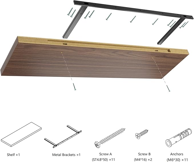 Wall Shelf Set of 3, Walnut Floating Shelves 24 in W x 10 in D x 1 in H, Wooden Floating Wall Shelf with Invisible Brackets for Living Room/Bedroom/Bathroom/Kitchen Storage and Decor