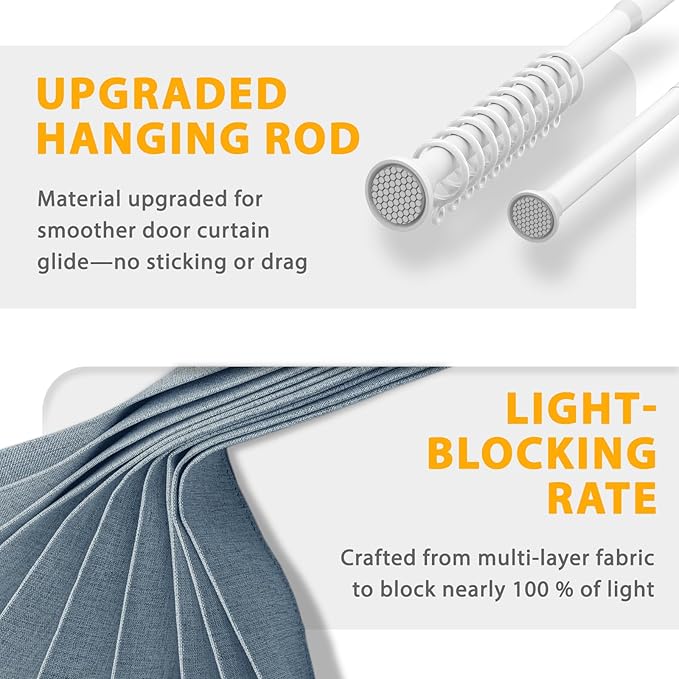 Accordion Door Curtain Set - 100% Blackout, with Curtain Rod Included, for Bedroom Privacy Protection (Blue-43 W x 78" L+Rod)