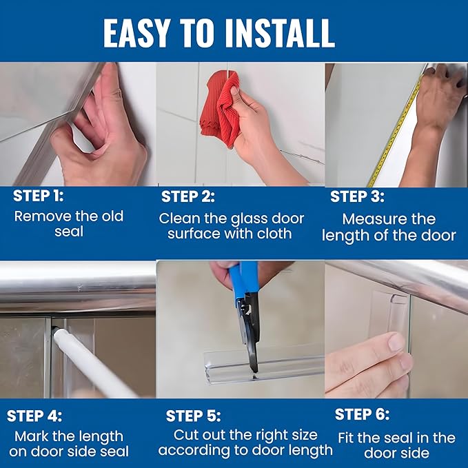 Frameless Shower Door Side Seal Strip H-Type 180 Degree 72'' Length, Clear (2, 1/4'' Glass)