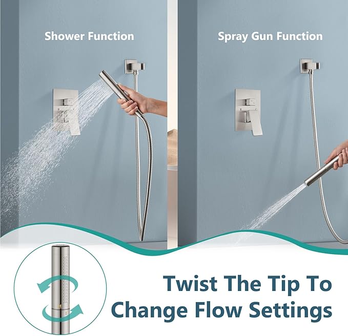 Aolemi Shower Faucet Set, High Pressure Shower System with 2-in-1 Handheld Sprayer, Wall Mount Fixture Combo with Rough-in Valve, 8 Inch Shower Head, Brushed Nickel