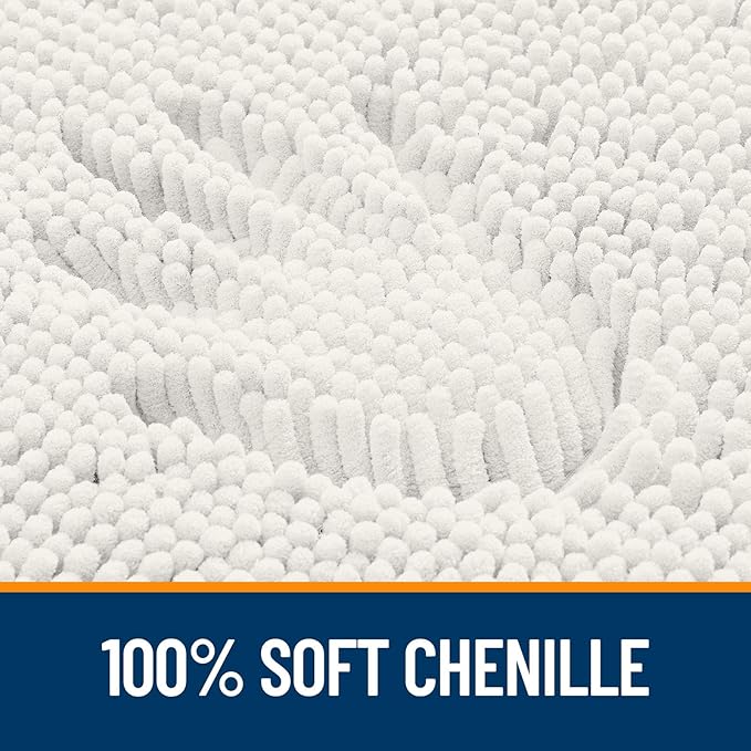 OLANLY Bathroom Rugs Sets 2 Piece, Soft Absorbent Chenille Bath Mats and U-Shaped Contour Toilet Mat Area Rug Set, Machine Washable Bath Carpet, Home Decor Accessories(24"x16"+24"x20", Ivory)