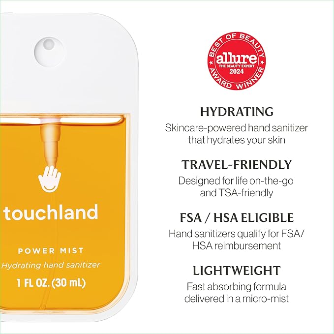 Touchland Hydrating Hand Sanitizer Spray, TOP 5 Set (Applelicious, Sandalwood, Lavender, Berry, Citrus), 1 FL. OZ. Travel Size Power Mist Sprays (Set of 5)