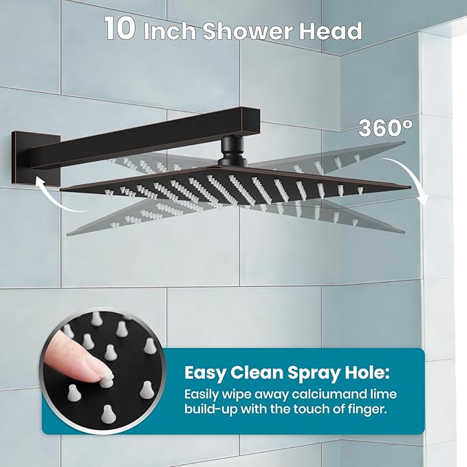 gotonovo Shower System with Tub Spout Wall Mounted Rain Shower Head and Handle Combo Shower Faucet Set with Valve, 10 Inch, Oil Rubbed Bronze