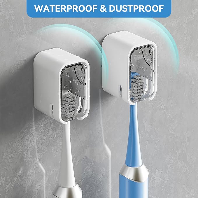 Toothbrush Holders for Bathrooms, 2PCS Innovation Single Slot Toothbrush Holder Wall Mounted with Cover for Shower, Single Toothbrush Dispenser Storage Organizer for Family & Travel