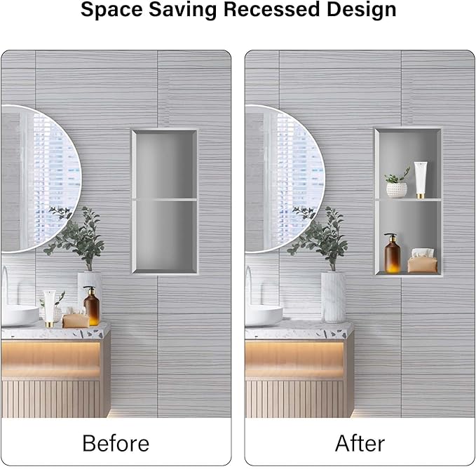 24" X 12" Shower Niche Insert Tile Ready, Niche for Shower Wall, Stainless Steel 2-Tier Recessed Shelf No Tile Needed for Bathroom Storage, Brushed Nickel