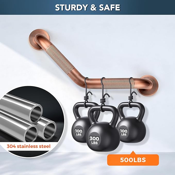 Grab Bars for Bathtubs and Showers- 1-1/4 x 16 Angled Shower Grab Bar for Seniors Knurled Stainless Steel Handicap Grab Bars for Wall (Antique Copper, 1 Pack)